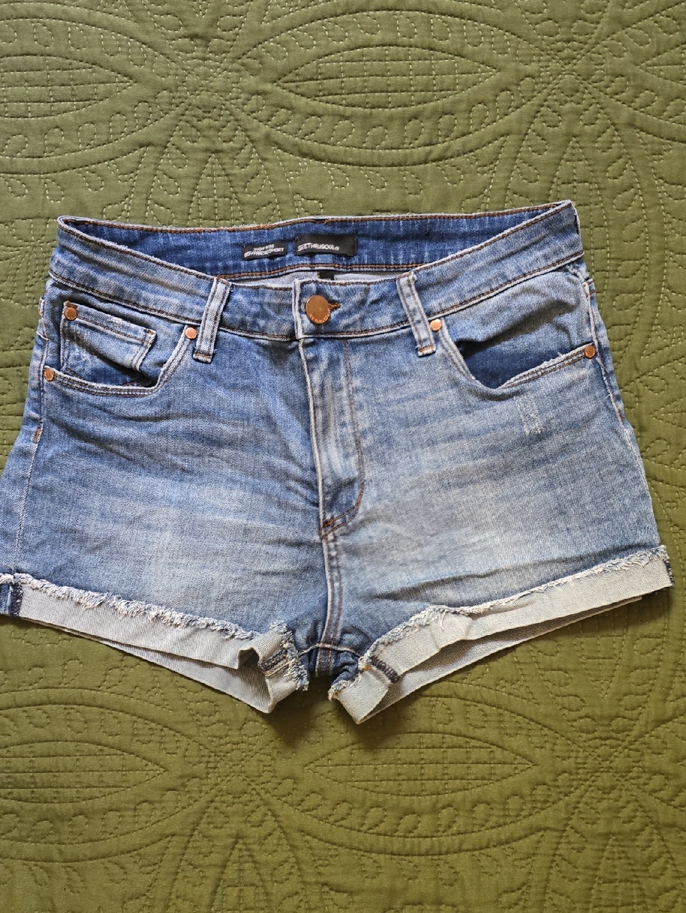 Seethrusoul Light Blue Distressed Denim Shorts